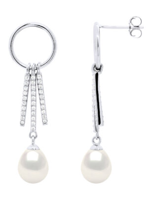 Oorbellen met ronde en streepjes, gemonteerd met cubic zirconia