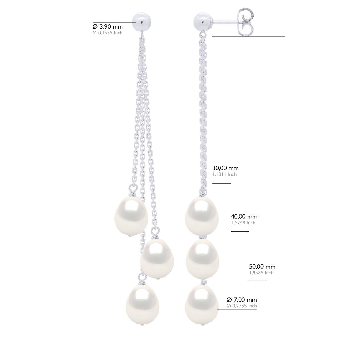 Oorbellen Trio - 3 Echte Cultuurzoetwaterparels Pear 7-8 mm - Afbeelding 2