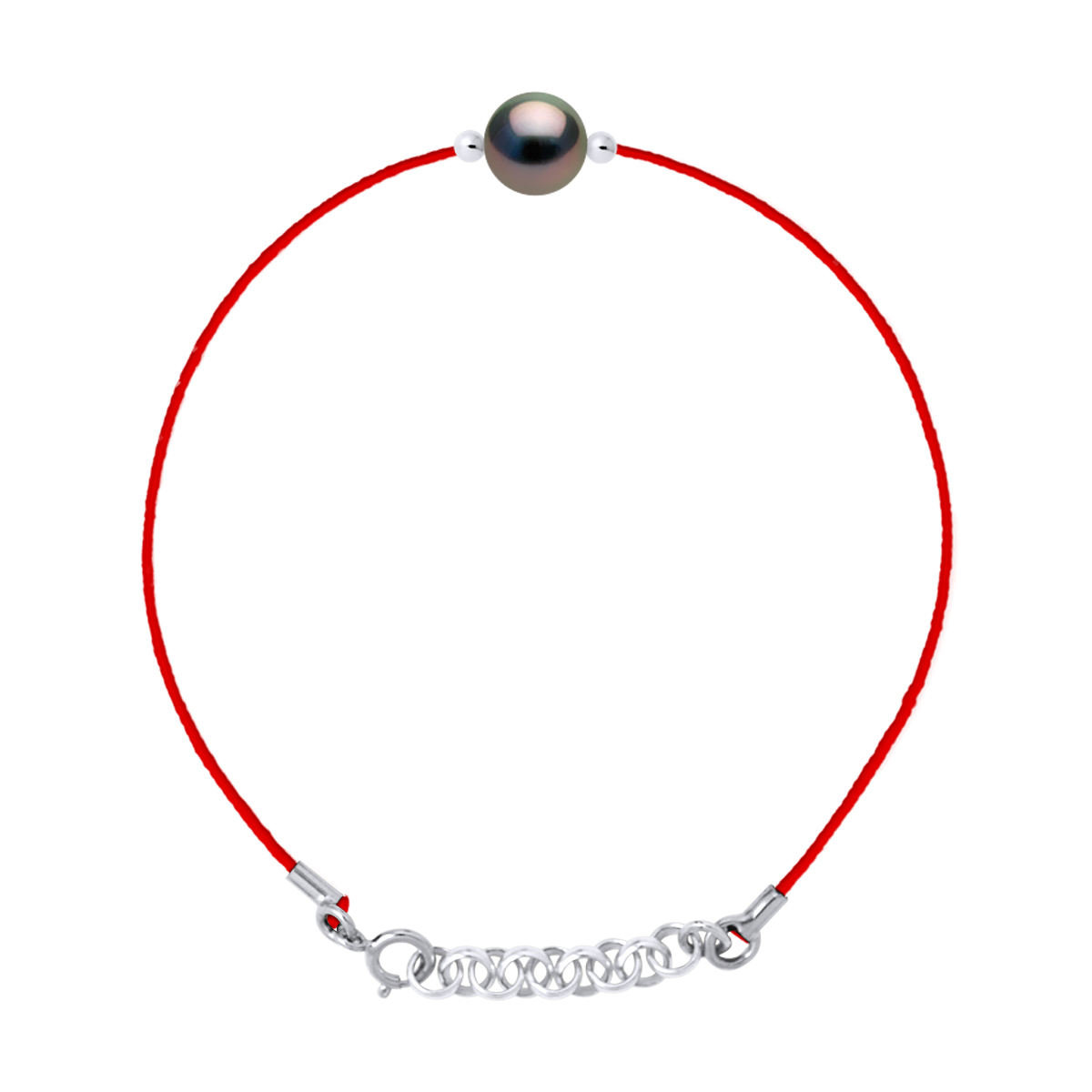 LOVE armband LINK Tahitian Pearl Ronde 8-9 mm Nylon Red 925