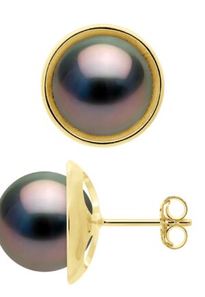 Oorbellen - Surroundings Sleek - Prestige - Geel Goud 375 - Echte Gecultiveerde Tahiti Parel Rond 9-10 mm