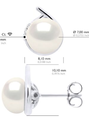Alternative view of Oorbellen Omgeving Diamanten 0,03 Cts Wit Goud - Echte Cultuur Zoetwater Parelknoppen 7-8 mm