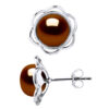 Stud Oorbellen FLOWER Beads Freshwater 89mm Knopen van de Chocolade 925