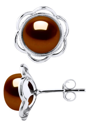 Stud Oorbellen FLOWER Beads Freshwater 89mm Knopen van de Chocolade 925