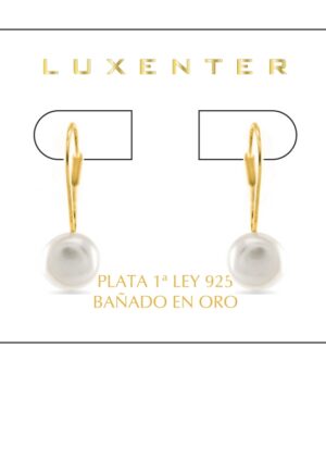 Alternative view of Luxenter Essential Oorbellen in 925 Sterling Zilver en Witte Parel afgewerkt in 18 karaat geel goud