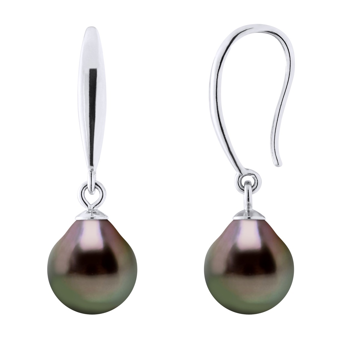 Oorbellen van Zilver 925 en Echte Cultiveerde Tahiti Parel Per 8-9 mm