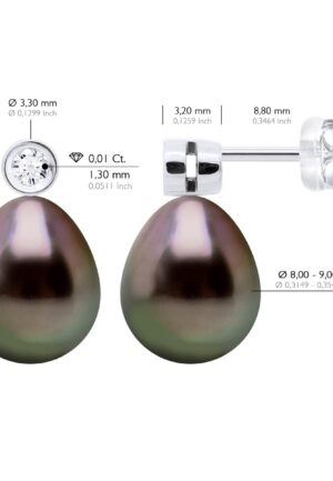 Alternative view of Oorbellen Prestige - Diamanten 0,02 ct - Wit Goud - Echte Gecultiveerde Tahiti Parels Parel 9-10 mm