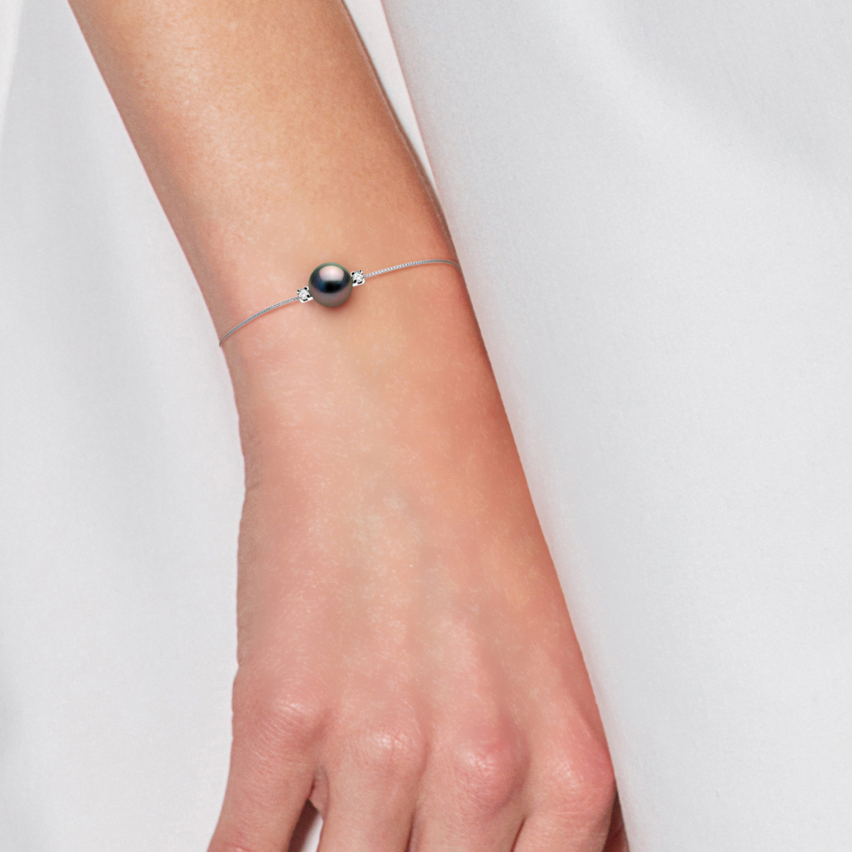 Diamond Bracelet 0060 Cts en Tahitian Pearl Ronde 8-9 mm 925 - Afbeelding 2