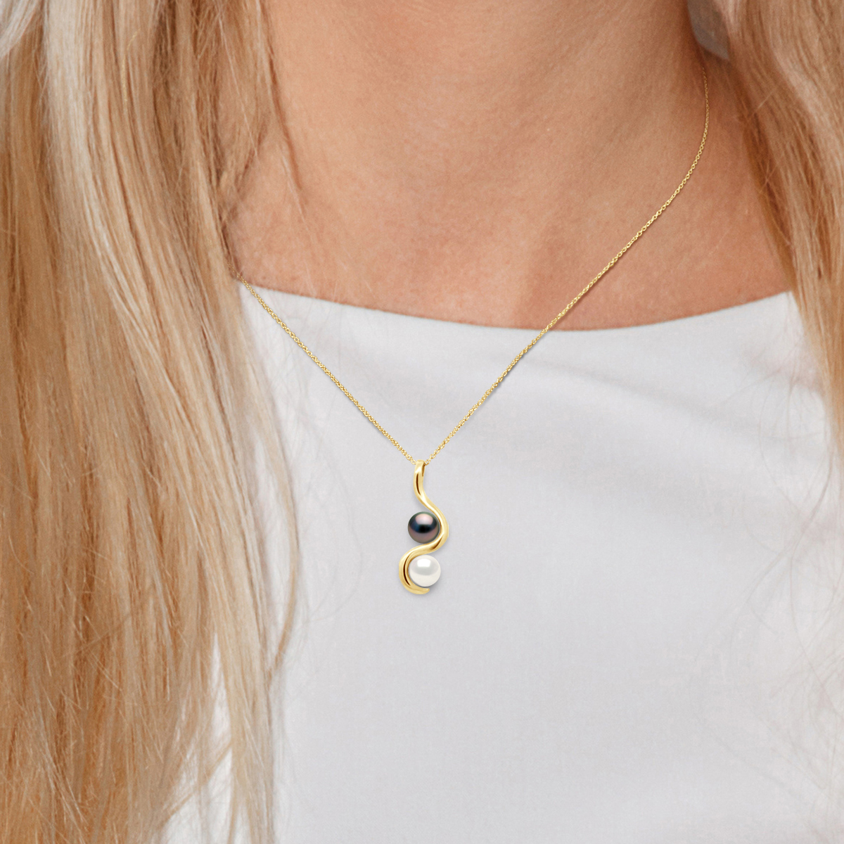 YOU AND ME hanger Tahitian gekweekte parels en Zoetwater 89mm Ronde Yellow Gold - Afbeelding 2