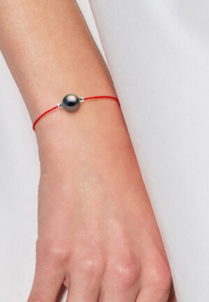 Alternative view of LOVE armband LINK Tahitian Pearl Ronde 8-9 mm Nylon Red 925