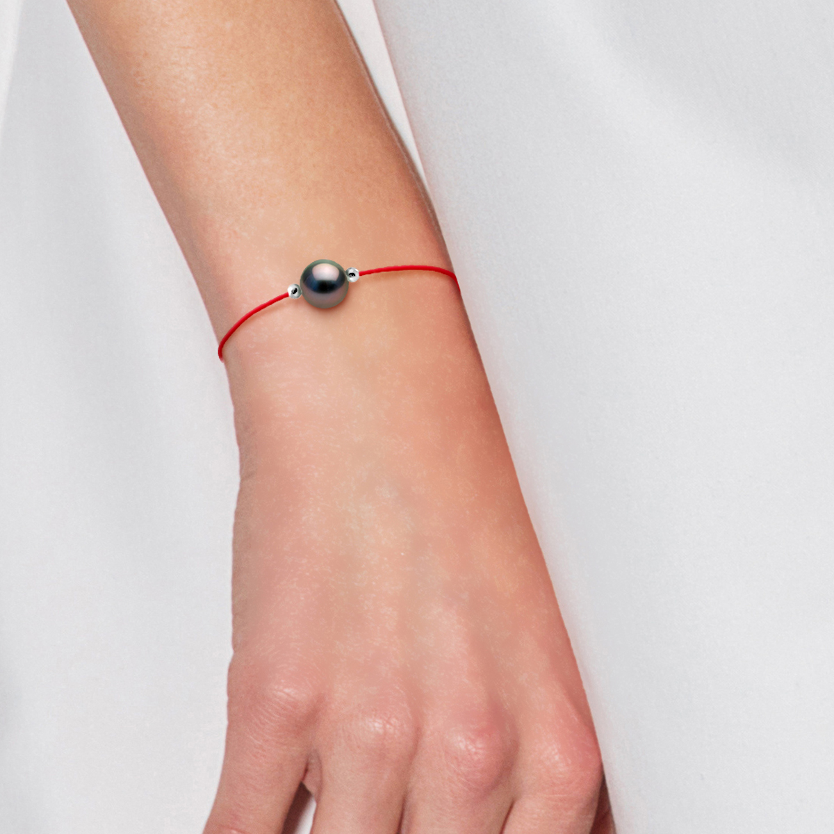 LOVE armband LINK Tahitian Pearl Ronde 8-9 mm Nylon Red 925 - Afbeelding 2
