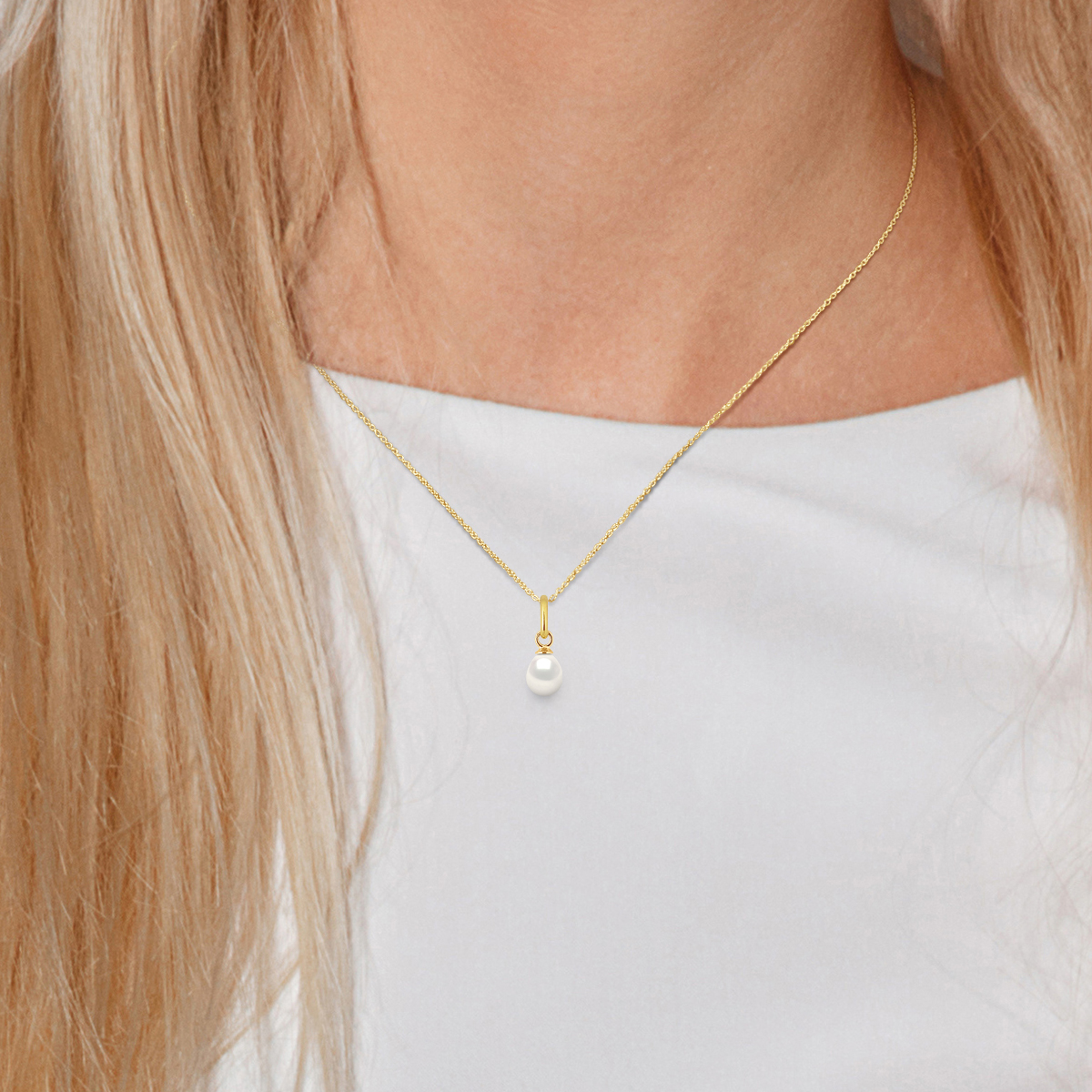 Hanger Zoetwater Pearl 5-6mm White Pear 18K geel goud Geleverd met ketting - Afbeelding 2