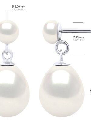 Alternative view of Dubbele Oorbellen Wit Goud - Echte Gekweekte Zoetwaterparels Knop 5-6 mm + Peer 10-11 mm