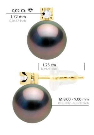 Alternative view of Oorbellen Prestige - Diamanten 0,04 ct - in Geel Goud 750 en Echte Cultiveerde Tahitiaanse Parel Rond 8-9 mm