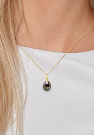 Alternative view of Gelede hanger Tahitian Pearl 9-10 mm Pear Yellow Gold