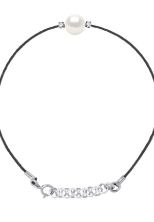 Diamond Bracelet 0060 Cts Natuurlijke en gekweekte parel Ronde 8-9 mm Nylon Black 925