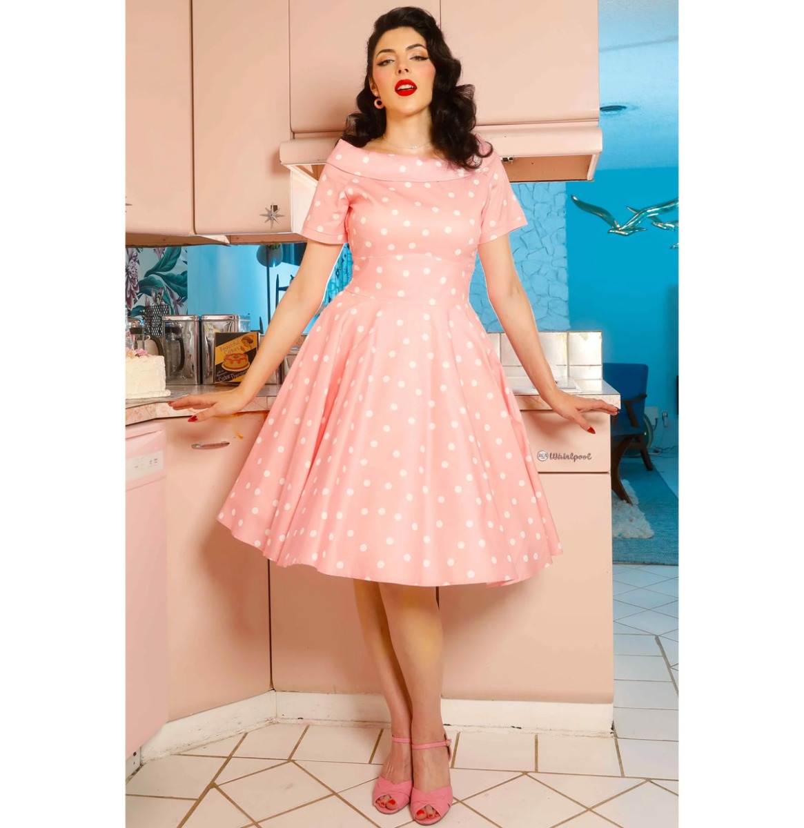Dolly & Dotty Darlene Polka Swing Dress Light Pink-2XL
