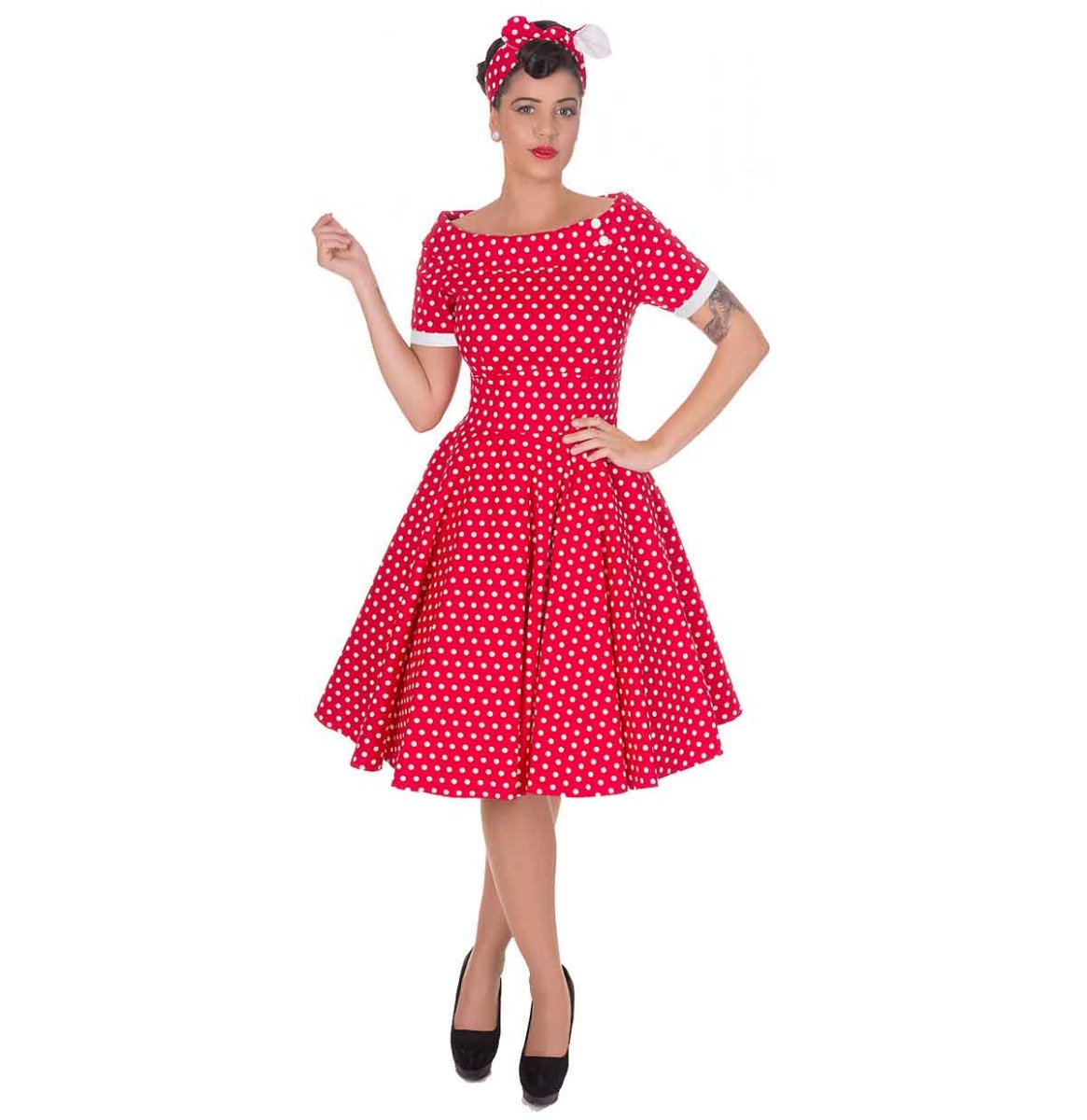 Darlene Collar Dress Red/White Polka-48 (NL)/ 22 (UK)