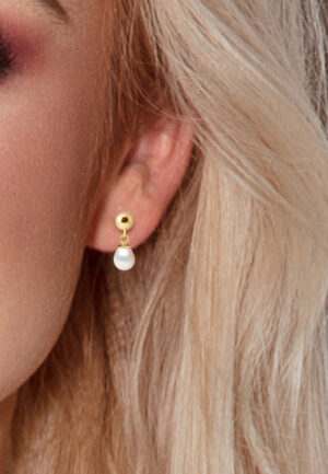 Alternative view of Bengelen oorbellen Gekweekte parels Zoetwater 6-7mm White Yellow Gold