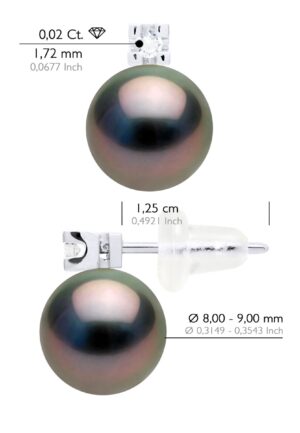 Alternative view of Oorbellen Prestige - Diamanten 0,04 ct - in Wit Goud 750 en Echte Gecontroleerde Tahiti Parel Ronde 8-9 mm