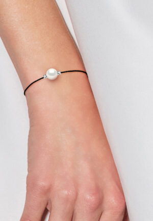 Alternative view of Diamond Bracelet 0060 Cts Natuurlijke en gekweekte parel Ronde 8-9 mm Nylon Black 925