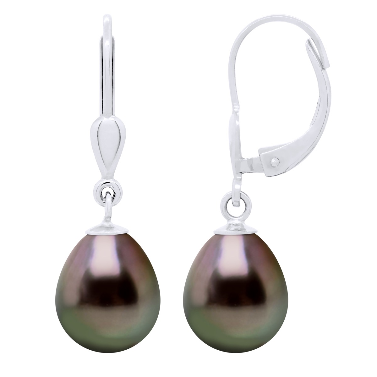 Oorbellen van 375 Wit Goud en Echte GeCultiveerde Tahiti Parel Paar 9-10 mm