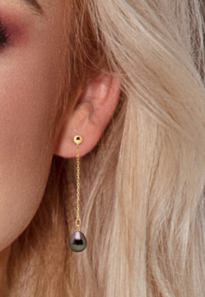Alternative view of Drop Earrings Tahitian Pearls Pears 8-9mm Yellow Gold