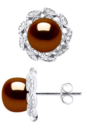 Stud Oorbellen FLOWER Beads Freshwater 89mm Knopen van de Chocolade Jewelry 925