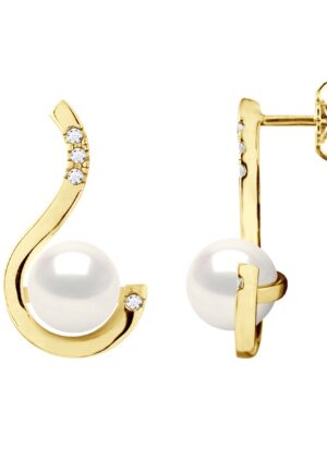 Oorbellen Prestige - Diamanten 0,08 Cts - Kwaliteit HSI - Wit Goud - Echte Gecultiveerde Zoetwaterparels Rond 7-8 mm