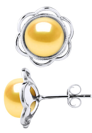 Stud Oorbellen FLOWER Beads Freshwater 89mm gouden knopen 925