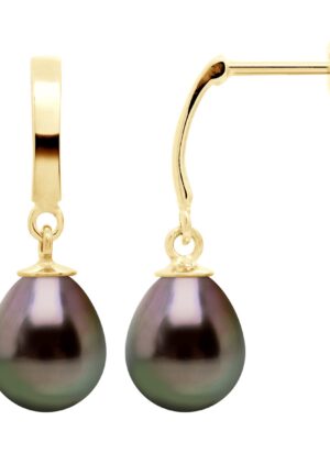 Oorbellen Prestige Gearticuleerd in Geel Goud 375 en Echte Gecultiveerde Tahiti Parel 8-9 mm