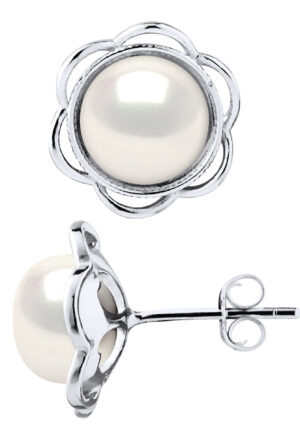 Stud Earrings FLOWER Zoet Water Beads knoppen 8-9mm White 925