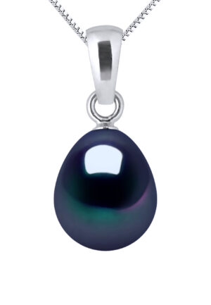 Hanger Zoetwater Pearl 8-9mm Black Pear 18K White Gold Geleverd met ketting