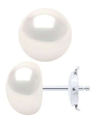Oorbellen - Wit Goud - Echte Gekweekte Zoetwaterparels Knop 9-10 mm