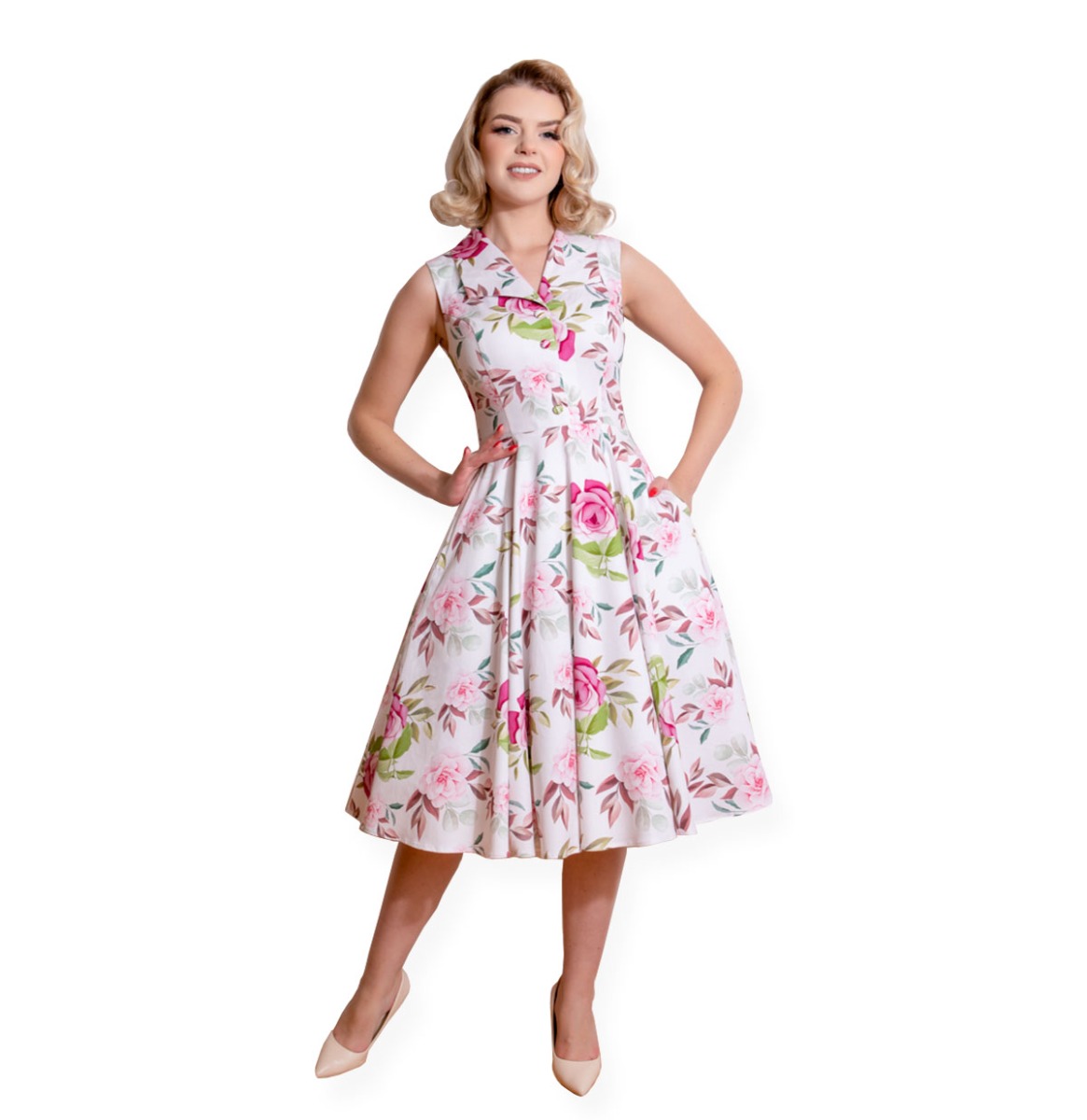 Hearts & Roses Darla Floral Swing Dress Off White-L