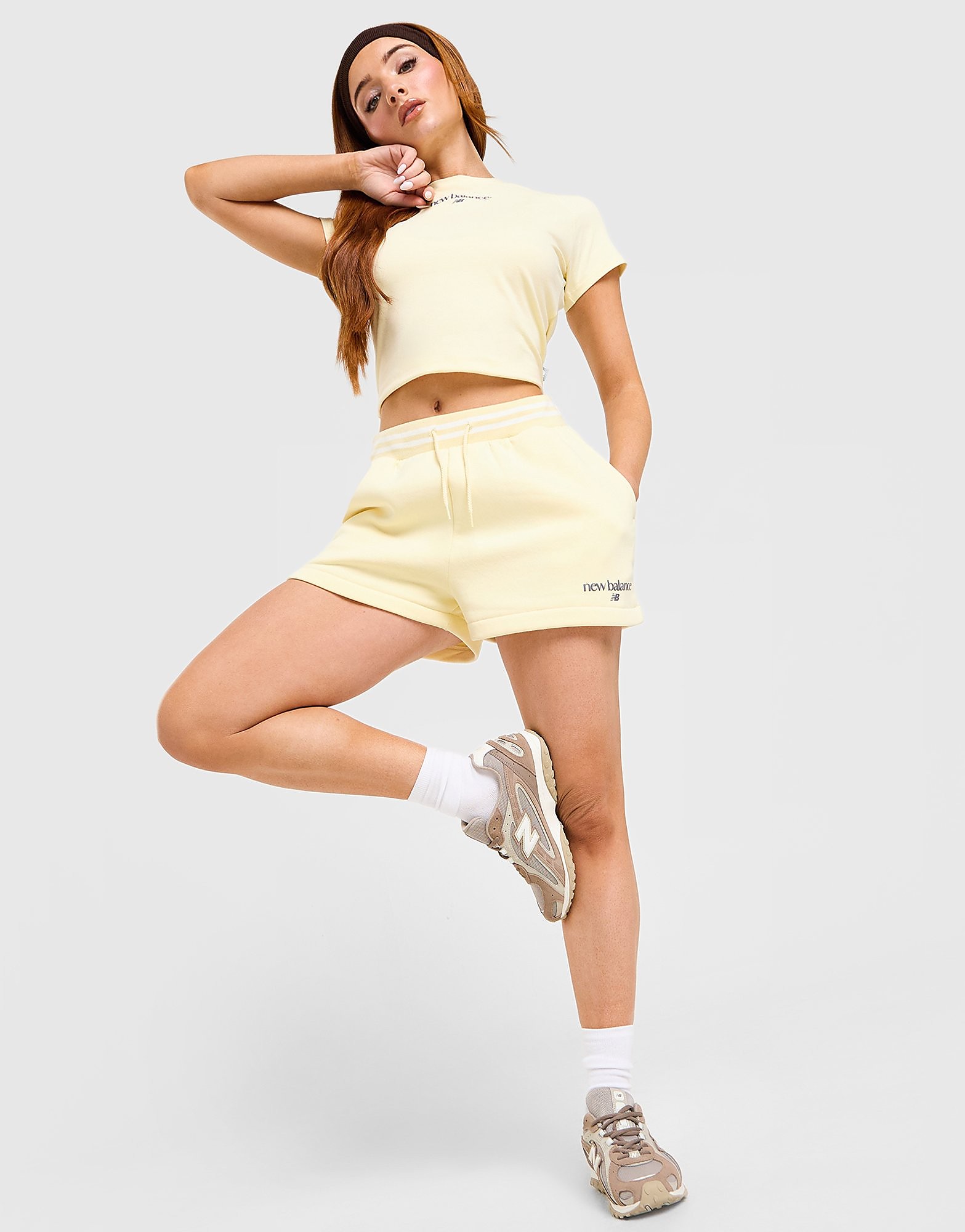 New Balance Ribbed Shorts - Geel- Dames, Geel