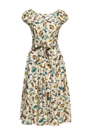 Queen Kerosin Hawaii Waikiki Swing Dress Off White -S