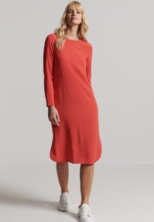 Rechte Studios Midi-jurk met Lange Mouwen Oranje Grootte: 38