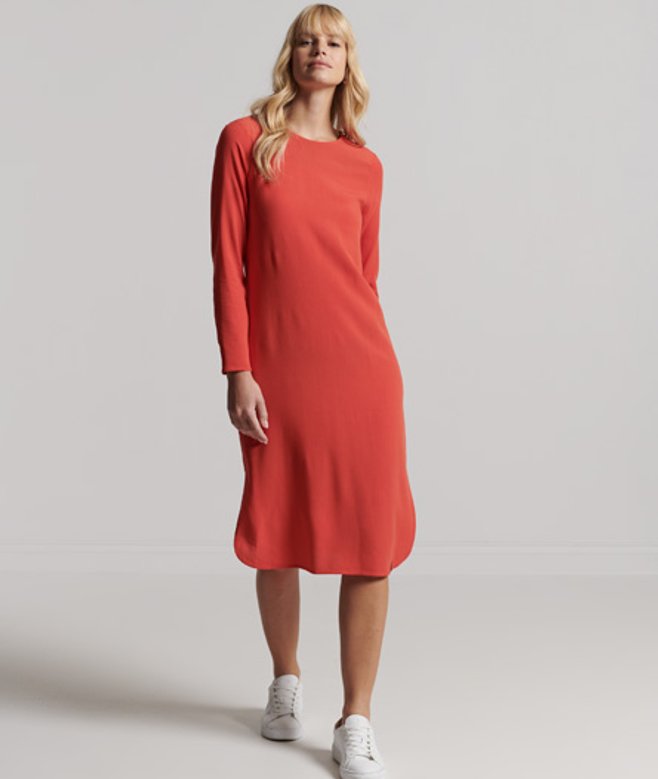 Rechte Studios Midi-jurk met Lange Mouwen Oranje Grootte: 38