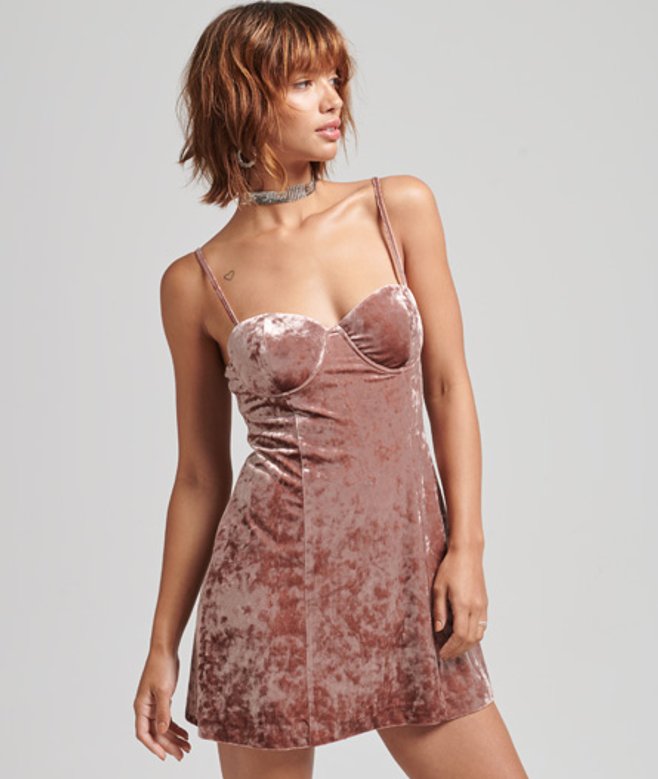 Fluwelen Minicami-jurk met Cups Roze Grootte: 38