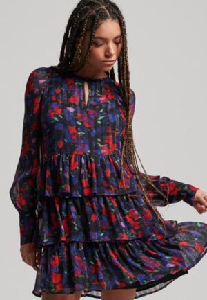 Studios Jurk met Lange Mouwen en Ruches Blauw Grootte: 36