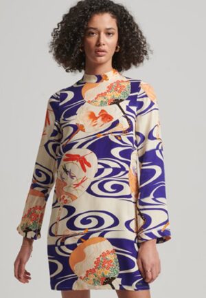 Mini-jurk met Print en Lange Mouwen Multi Grootte: 36