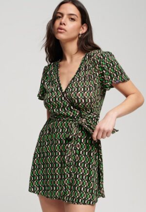 Vintage Mini-wikkeljurk Groen Grootte: 36