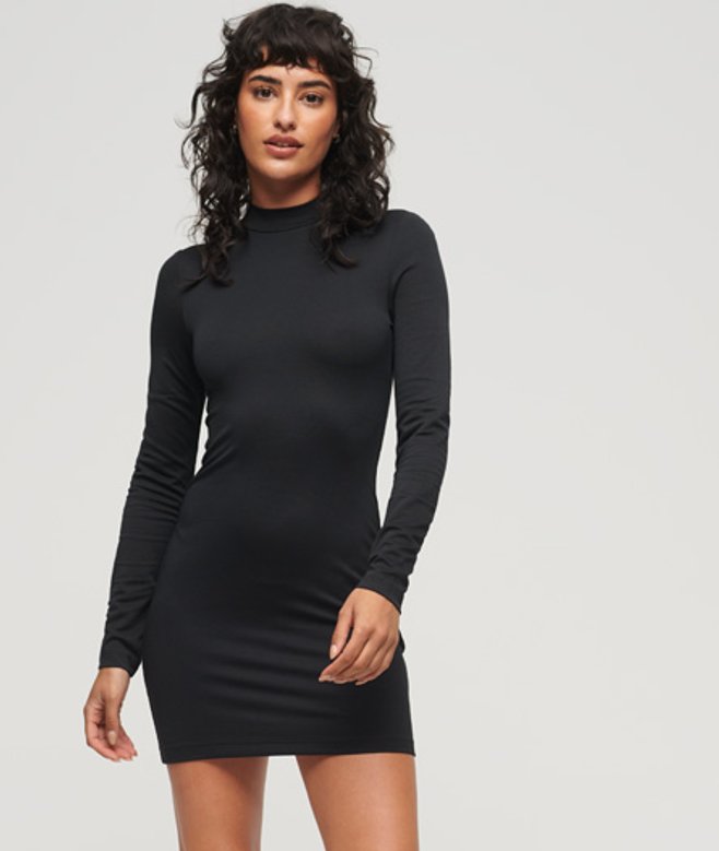 Jersey Mini-jurk met Hoge Hals Zwart Grootte: 44