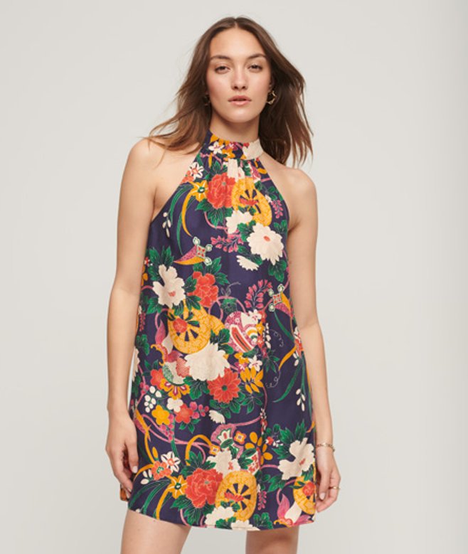 Mouwloze Mini-jurk met Hoge Halslijn Blauw Grootte: 36