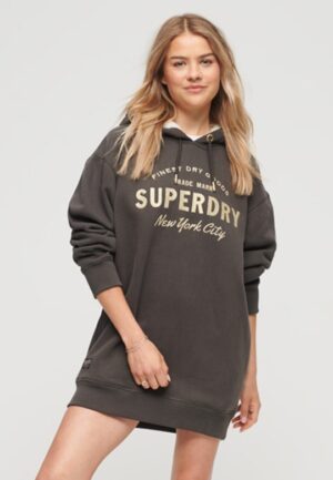 Luxe Hoodiejurk met Metallic Logo Donkergrijs Grootte: 6-8