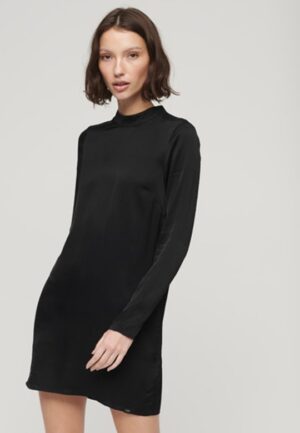 Satijnen Mini-jurk met Hoge Hals Zwart Grootte: 36