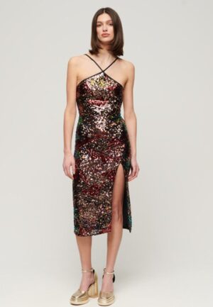 Midi-jurk met Halternek en Lovertjes Multi Grootte: 36