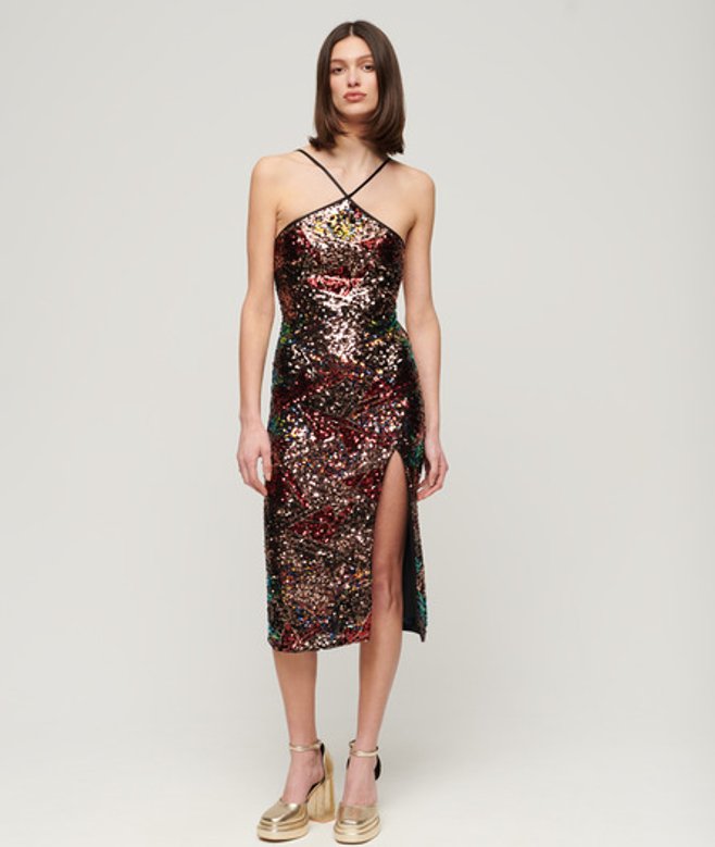 Midi-jurk met Halternek en Lovertjes Multi Grootte: 36