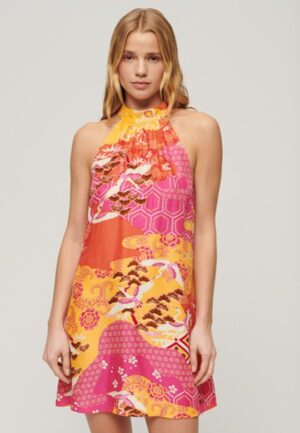 Mouwloze Mini-jurk met Print Geel Grootte: 34