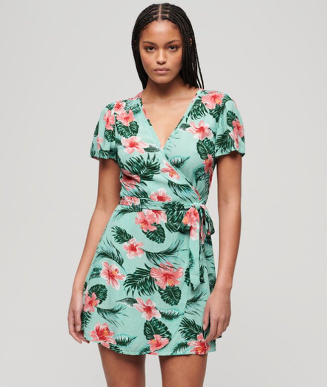 Mini-wikkeljurk met Print Groen Grootte: 36